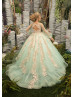 Mint And Blush Pink Lace Tulle Keyhole Back Blossom Flower Girl Dress